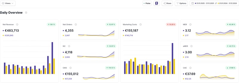 Dashboard mit Jahresvergleich der wichtigsten Performance-KPIs